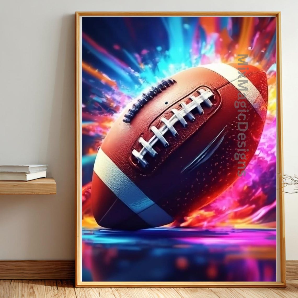 American Football Neon Explosion Dynamic Colorful Sports Poster