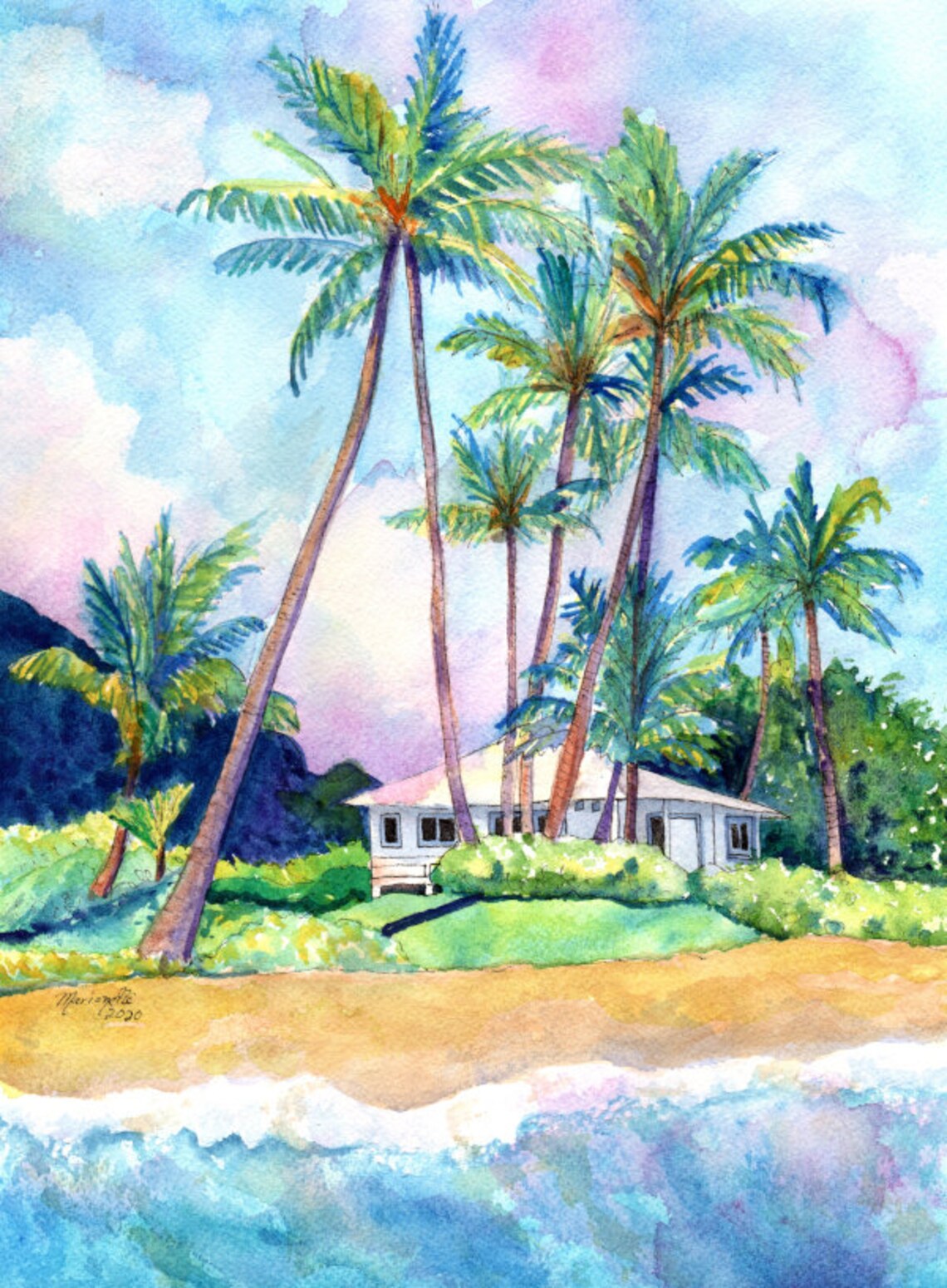 Gillins Beach House, Kauai Tropical Beach Art Print