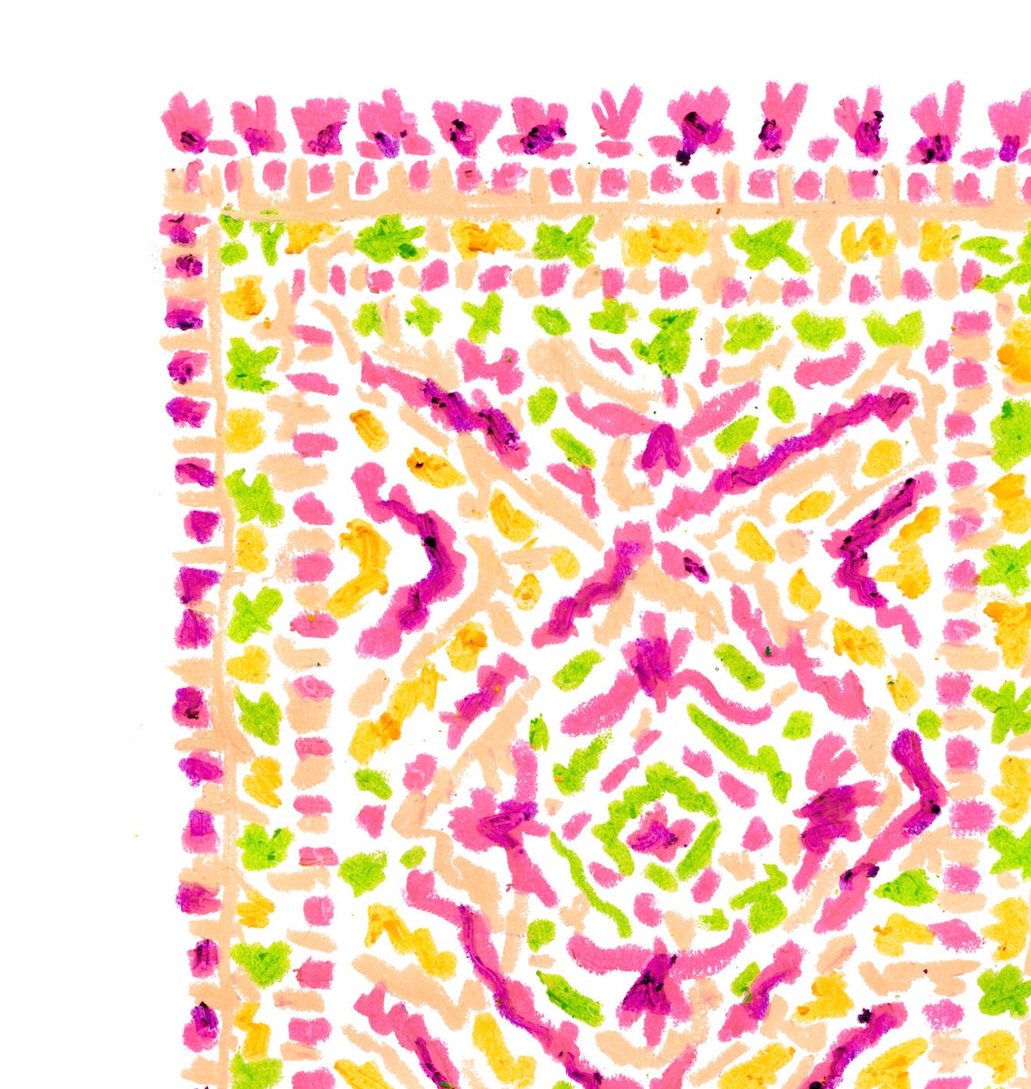 Colorful Abstract Rug Pattern Pink Green Yellow Modern Art Wall Print