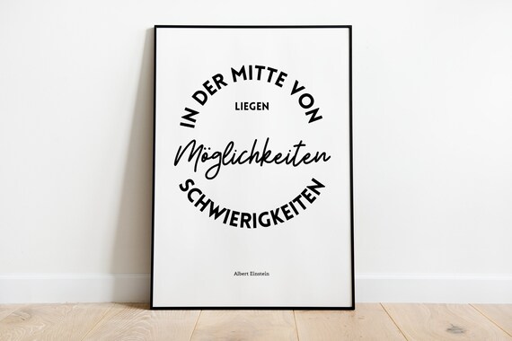 Albert Einsteins Wisdom Opportunities In The Midst Of Difficulties Poster Typography In Sizes A5 A3