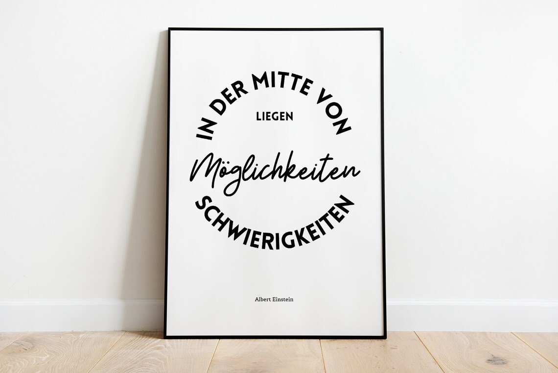 Albert Einsteins Wisdom Opportunities In The Midst Of Difficulties Poster Typography In Sizes A5 A3