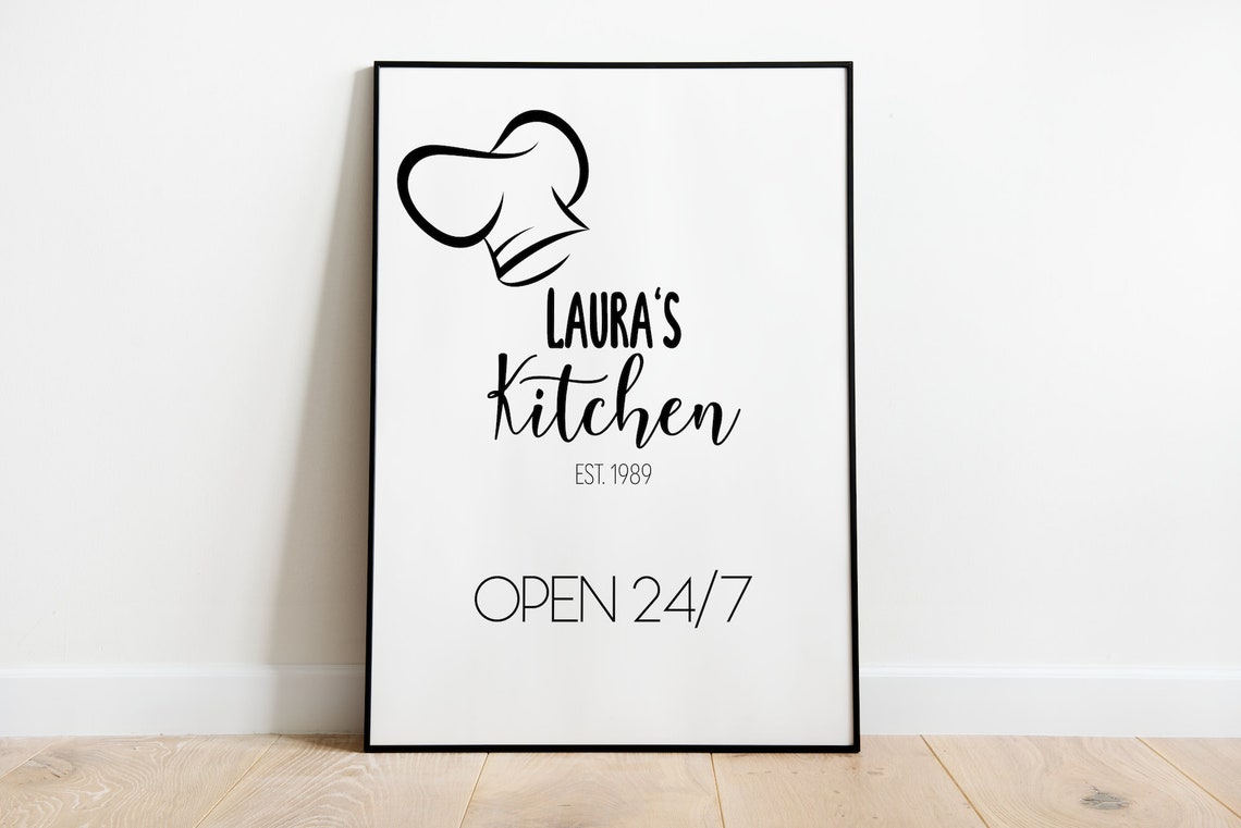 Personalized Laura's Kitchen Est 1989 Open 24-7 Chef Hat Poster
