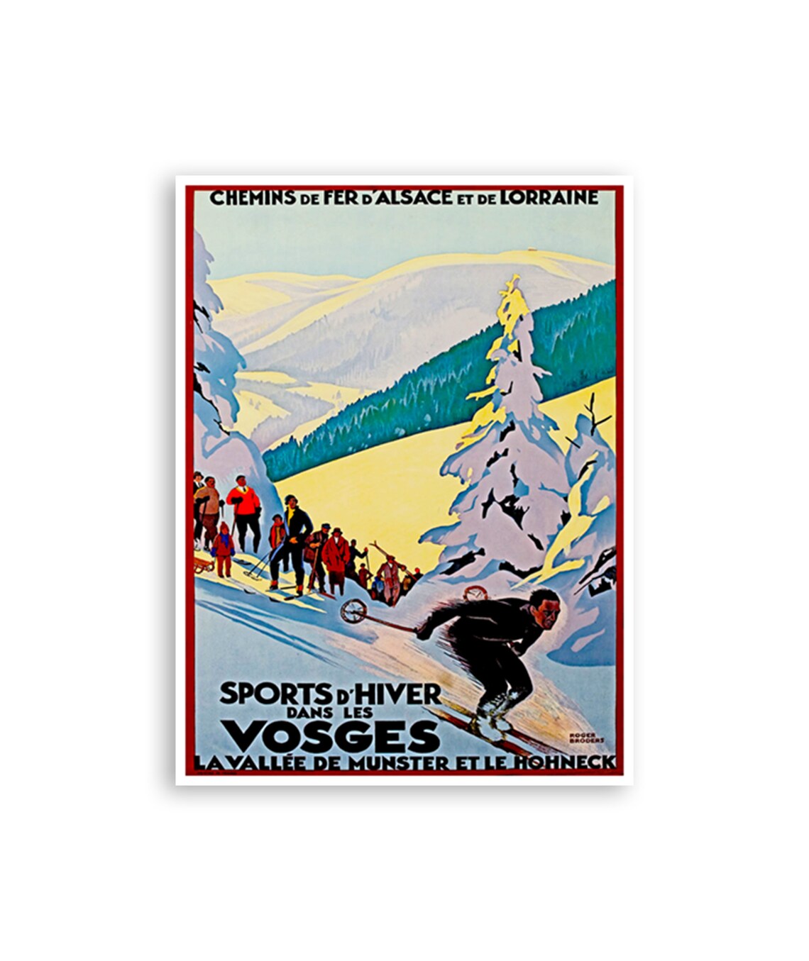 Vosges Winter Sports Roger Broders French Ski Vintage Travel Poster
