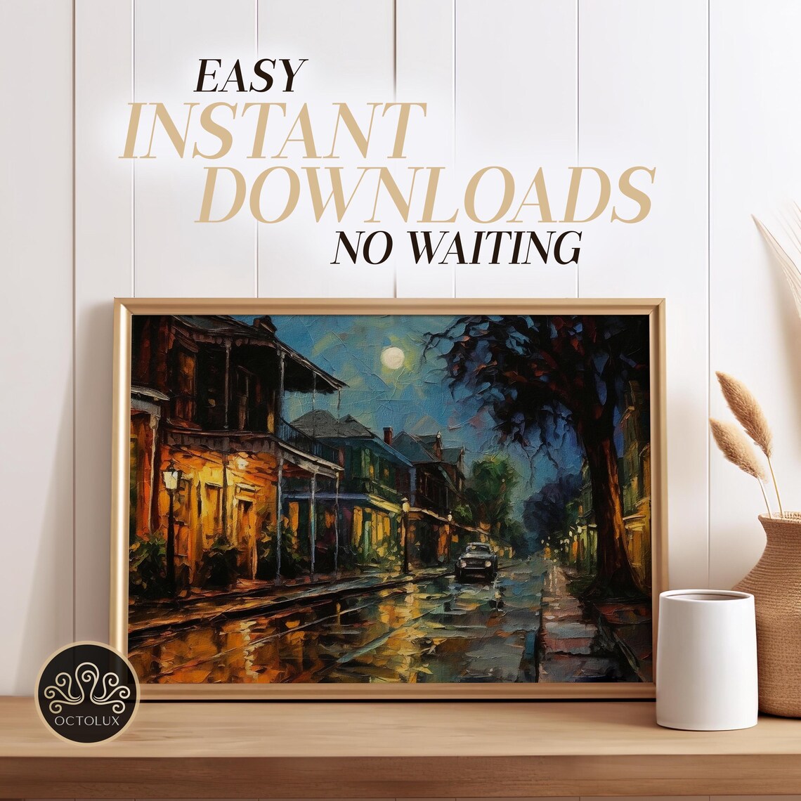 New Orleans Haunted Streets Night Rain French Quarter Oil Painting Poster - Image 3