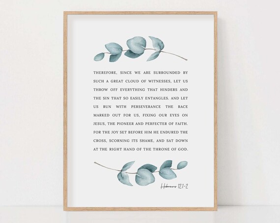 Hebrews 12:1-2 Run With Perseverance Watercolor Eucalyptus Poster