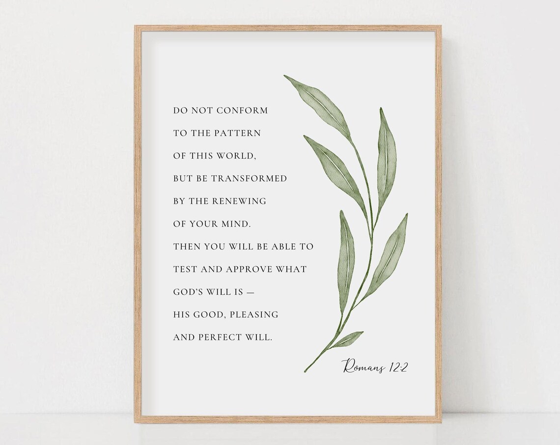 Romans 12:2 Scripture, Watercolor Botanical Art Print