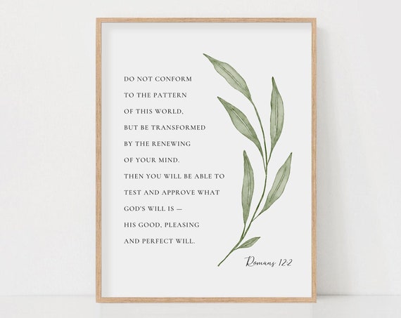 Romans 12:2 Scripture, Watercolor Botanical Art Print