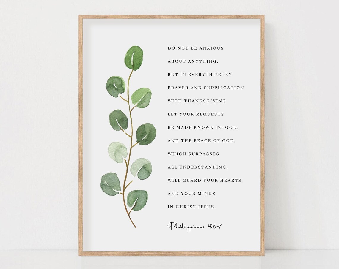 Philippians 4:6-7 Botanical Scripture Art Print