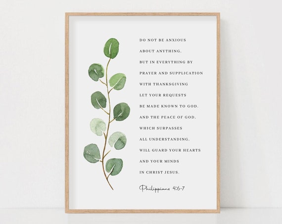 Philippians 4:6-7 Botanical Scripture Art Print