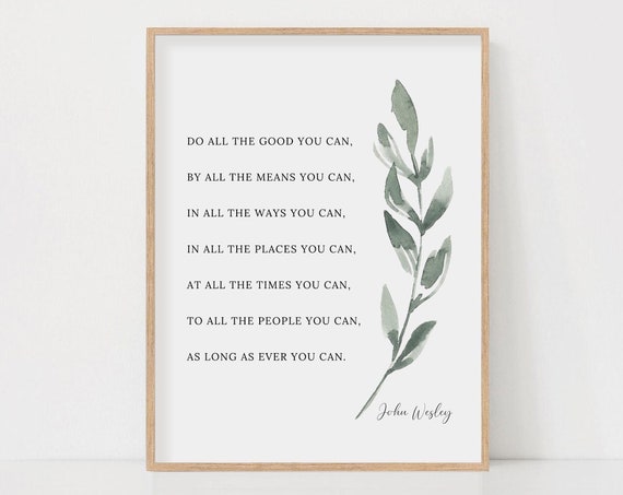John Wesley Botanical Quote Art Print for Christian Home
