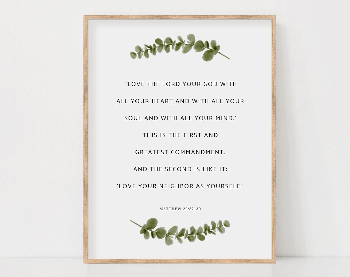 Matthew 22:37-39 Botanical Scripture Art Print - Image 2