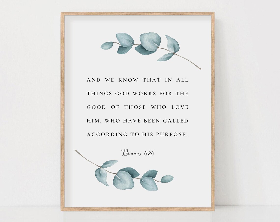 Romans 8:28 God Works for the Good Watercolor Eucalyptus Poster