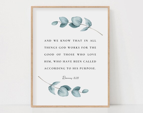 Romans 8:28 God Works for the Good Watercolor Eucalyptus Poster