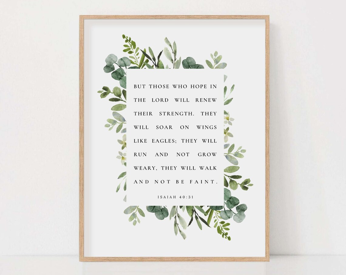 Isaiah 40:31 Wings Like Eagles Watercolor Framed Greenery Poster