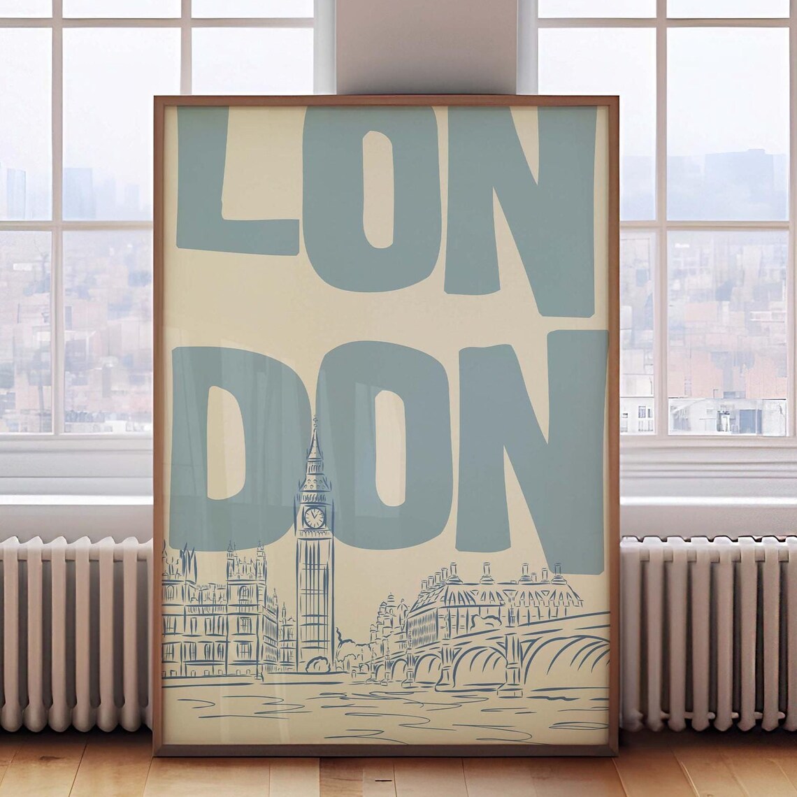 London Skyline Vintage Travel Poster, Modern Wall Decor