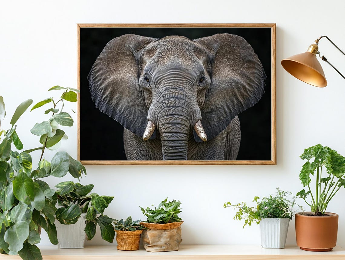 Elephant Wall Art Oil Painting Animal Lover Portrait Close Up Wild Animals Print Poster Wall Art Dark Moody - Image 2
