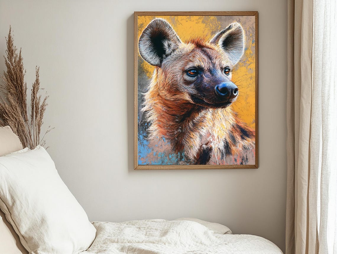 Spotted Hyena Portrait Golden Yellow Background Wildlife Poster - Image 2