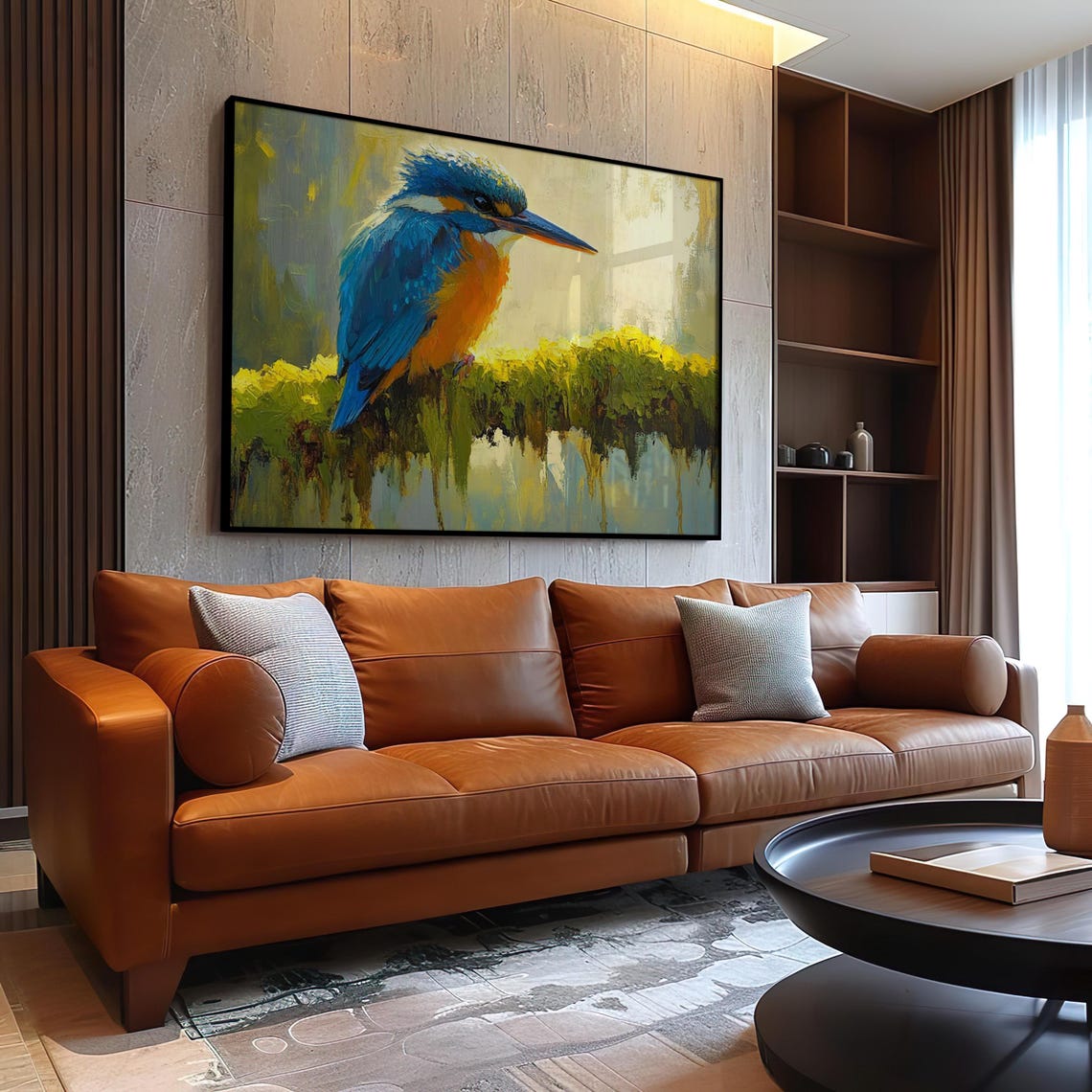 Kingfisher Perched Over Green Water in an Impressionist Style Poster