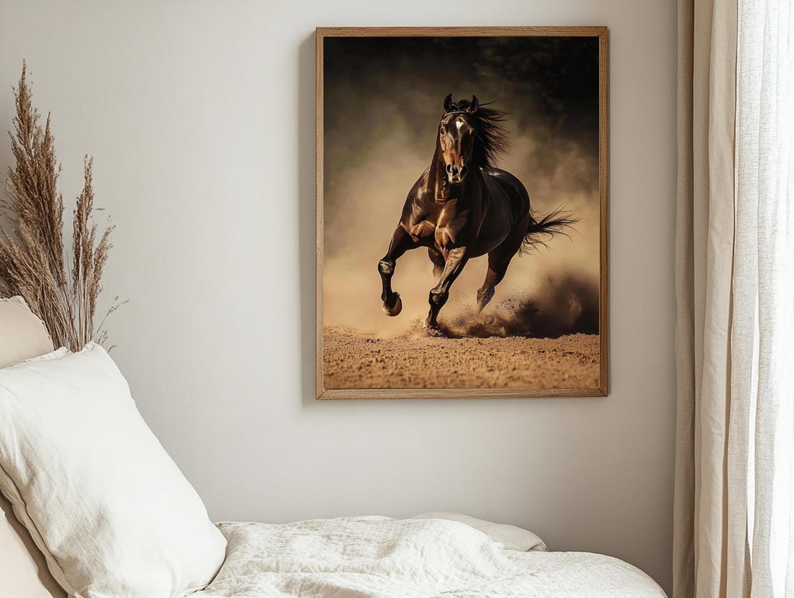 Horse Oil Painting Wall Art Print Animals Horse Lover Print At Home Wall Art Running Horse Portrait Drawing Brown Tones - Image 3