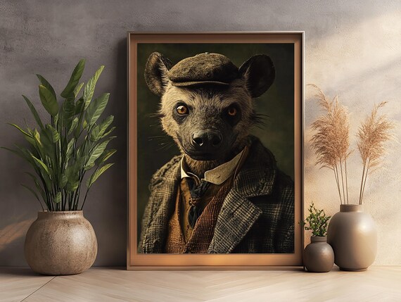 Hyena Funny Painting Wall Art Poster Animal Lover Gift Ideas Art Print Humor Wall Art Decor Man Cave Funny Artwork