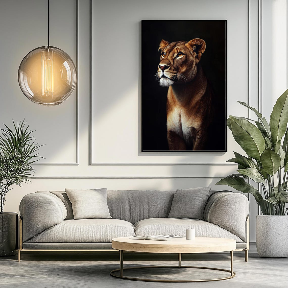 Lioness Portrait On Black Background Dramatic Oil Painting Poster - Image 2
