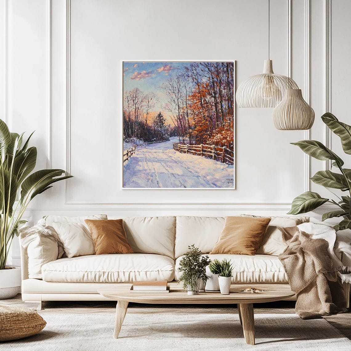 Snowy Winter Road at Sunset Winding Through Pine Forest Poster - Image 2