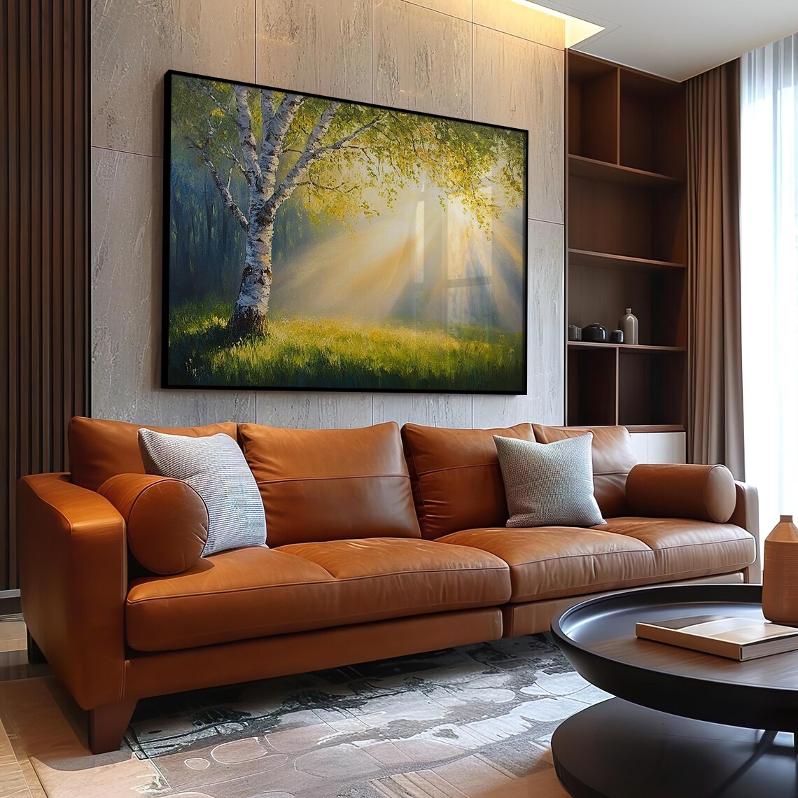 Forest Meadow Landscape Wall Art Painting Nature Poster Oil Painting Tree Drawing Home Decor - Image 3