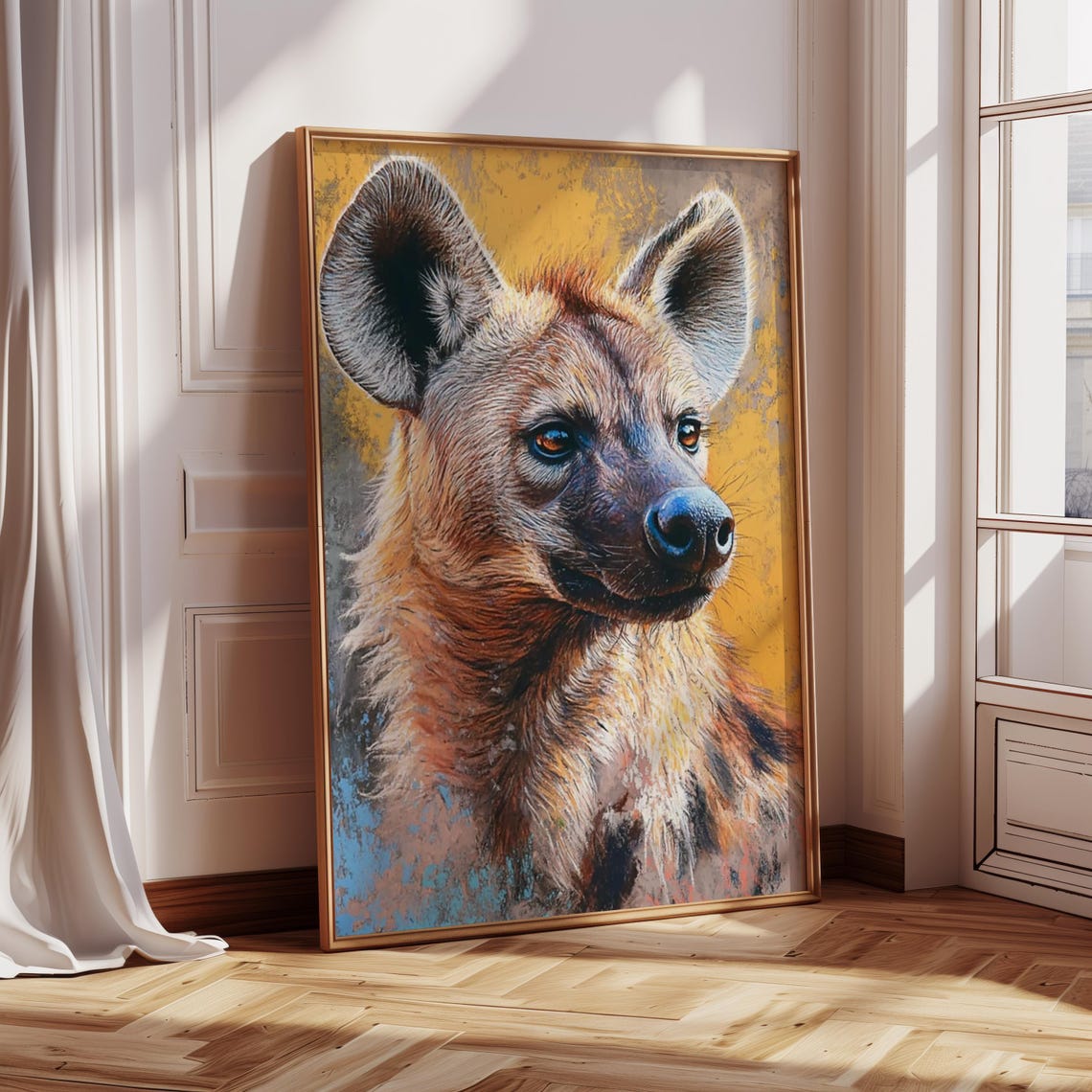 Spotted Hyena Portrait Golden Yellow Background Wildlife Poster - Image 3