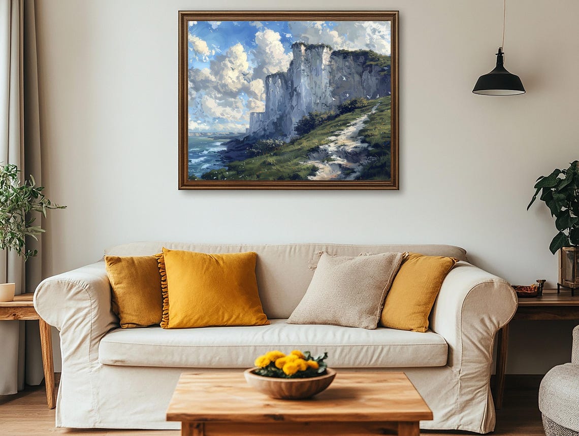 White Chalk Cliffs By The Sea Coastal Landscape Oil Painting Poster