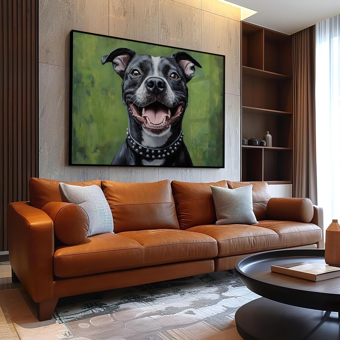 Smiling Staffordshire Bull Terrier On Green Background Art Poster - Image 2