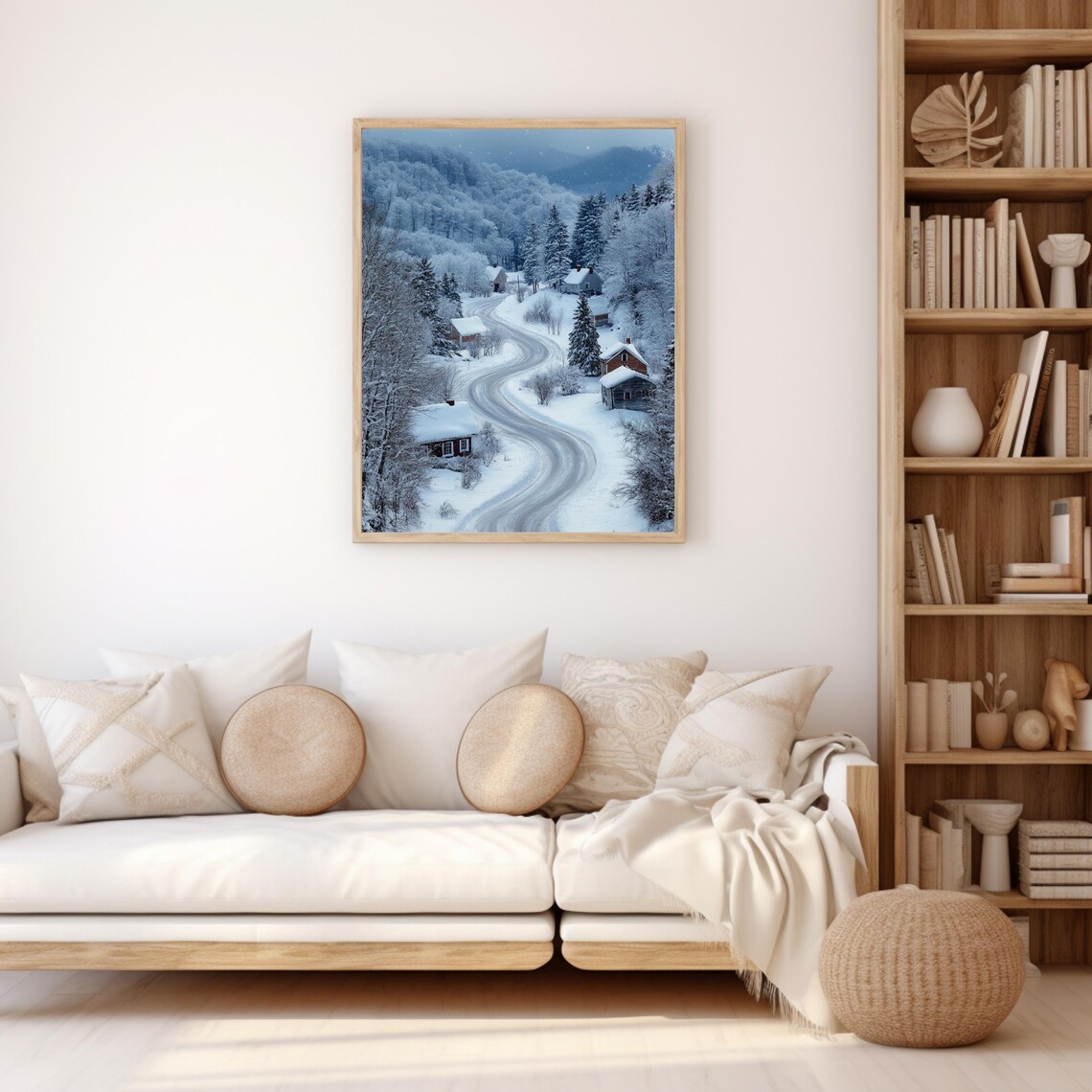 Winter Wall Art Neutral Christmas Decor Vintage Winter Landscape Print Snowy Village Painting Farmhouse Holiday Wall Art - Image 2
