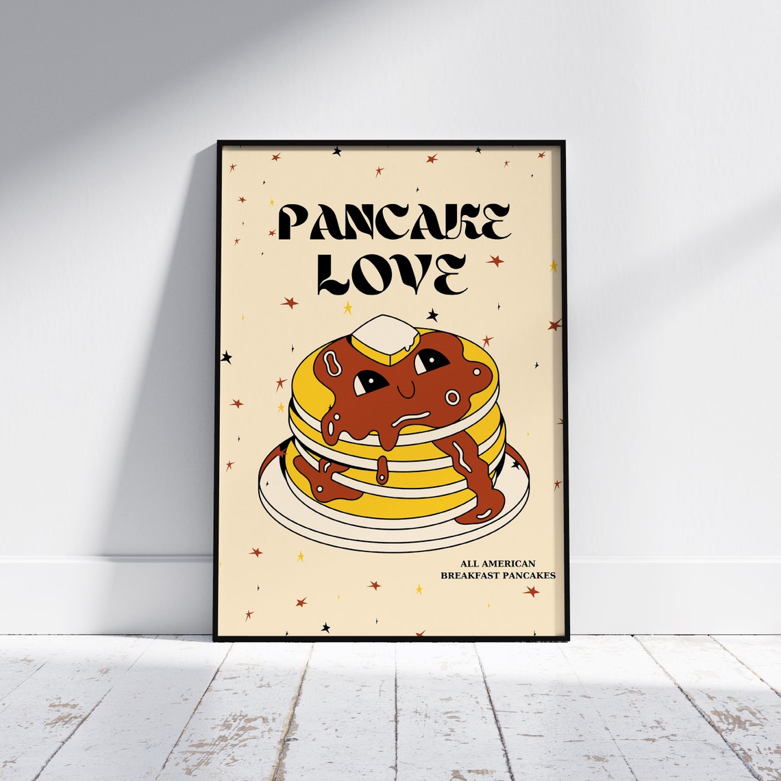 Pancake Love Cute Cartoon Breakfast Stack Starry Kitchen Poster