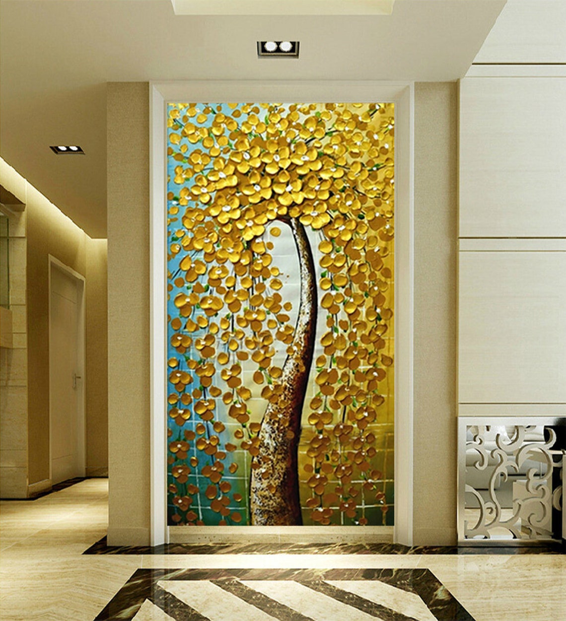 Golden Weeping Tree Palette Knife Luxury Modern Art Statement Poster - Image 4