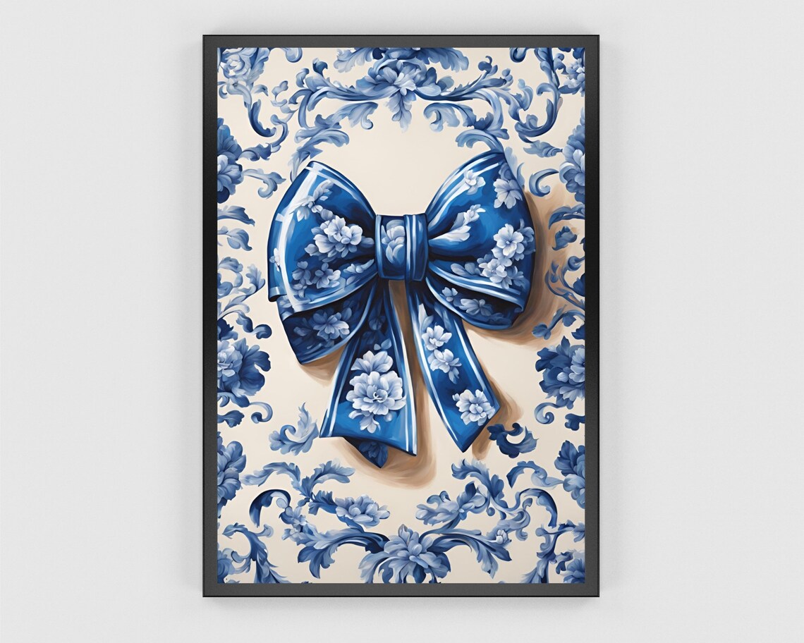 Blue Floral Bow On Blue And White Porcelain Floral Pattern Poster - Image 3