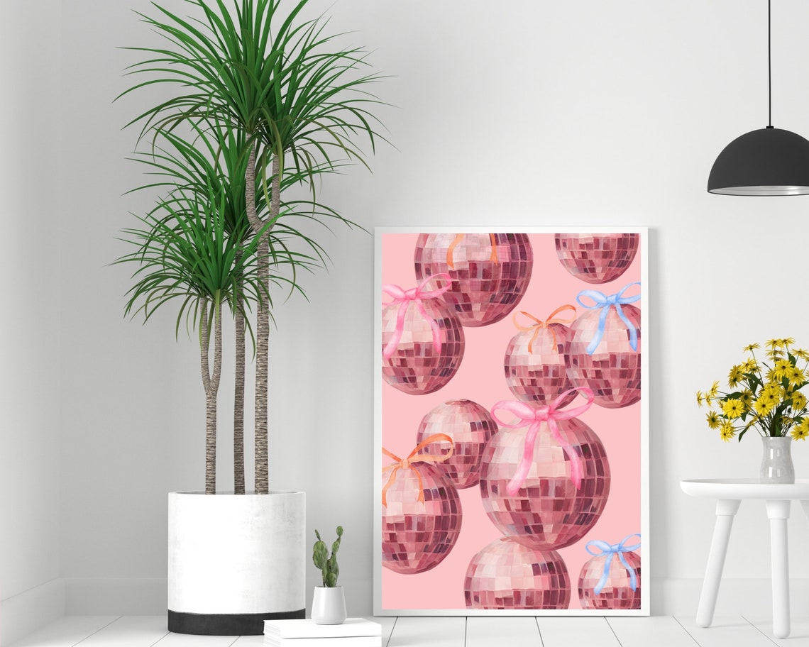 Pink Disco Balls With Tiny Colorful Ribbon Bows Party Poster - Image 2