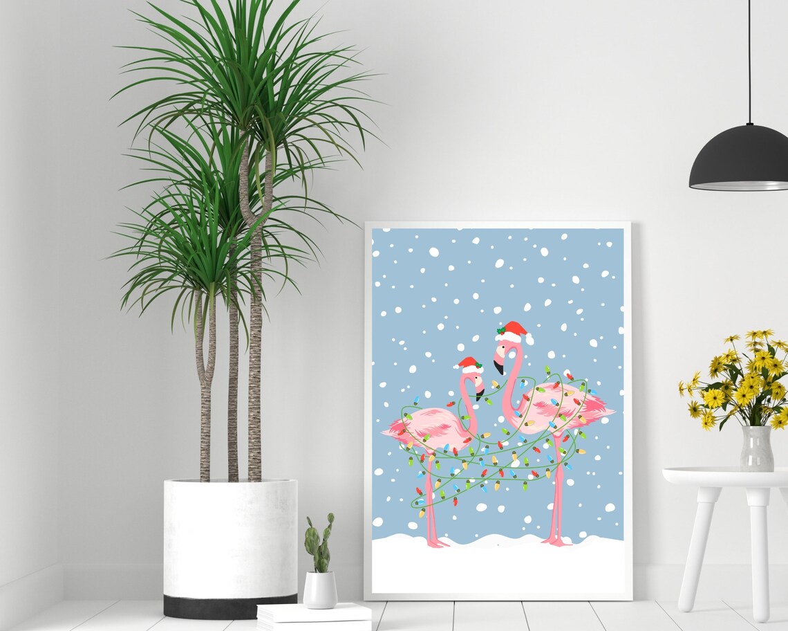 Christmas Flamingo Art Print, Festive Holiday Decor - Image 2