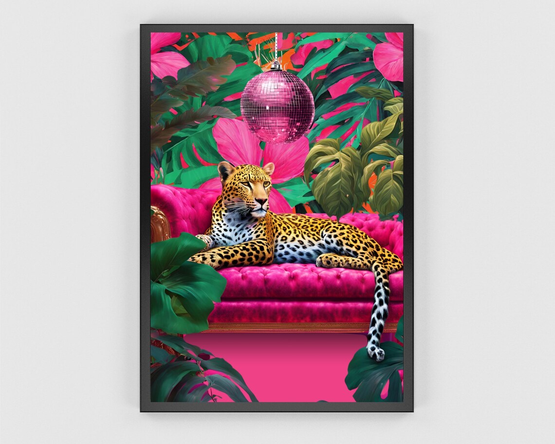 Leopard Lounging On A Sofa, Maximalist Art Print - Image 3