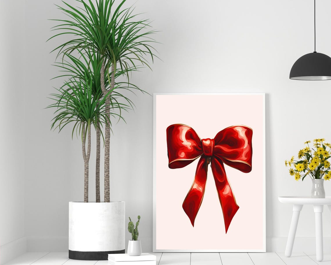 Glossy Red Satin Bow Vintage Christmas Elegant Simple Wall Poster - Image 2