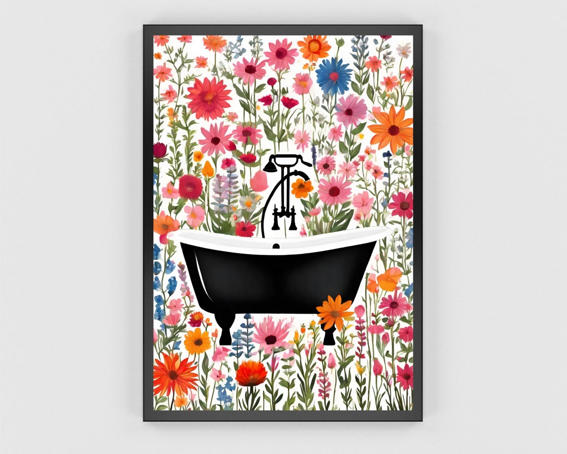 Clawfoot Bathtub Wildflower Wall Colorful Floral Bath Art Poster - Image 3