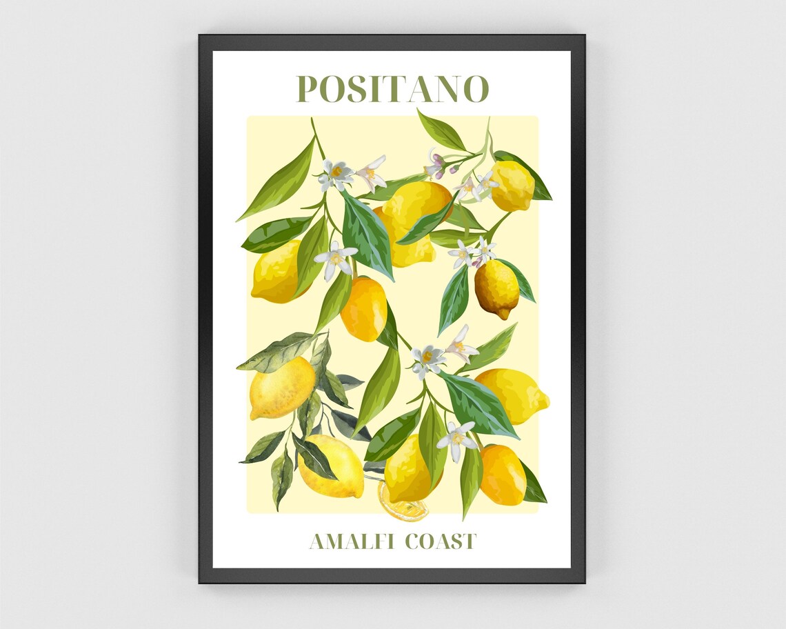 Positano Amalfi Coast Lemon Branch Italian Travel Botanical Poster - Image 2
