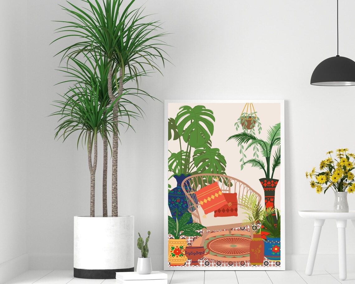Garden Patio Retro House Plants, Boho Botanical Art Print - Image 3