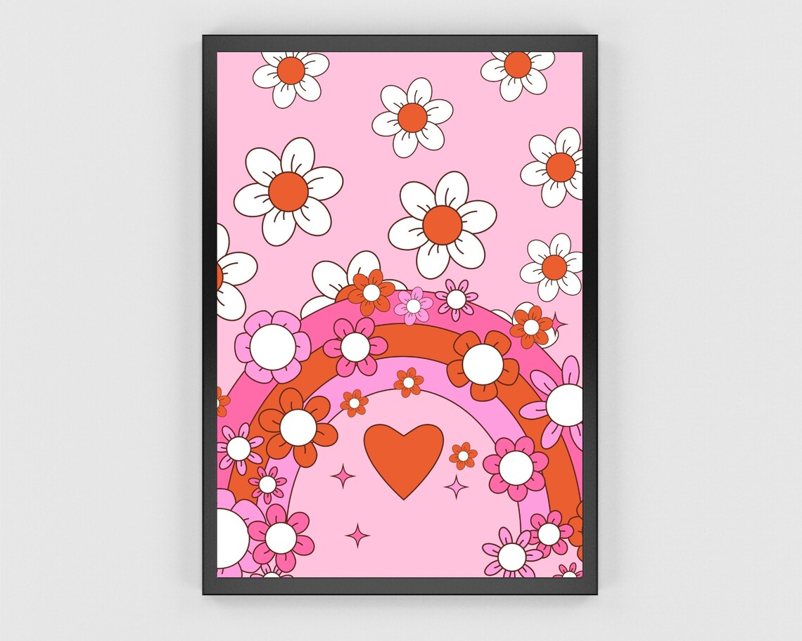 Retro Floral Rainbow Abstract Flowers Art Print - Image 2