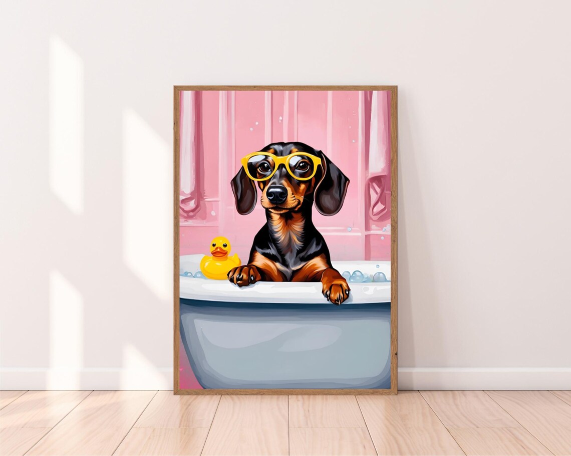 Dachshund Bath Funny Bathroom Dog Art Print - Image 2