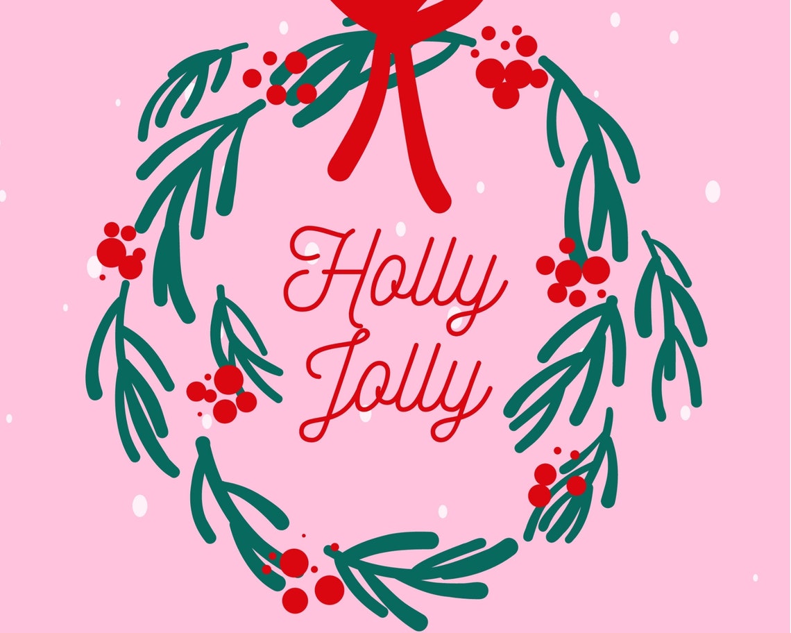 Holly Jolly Christmas Art Print Christmas Wall Art Festive Pink Christmas Print Funky Retro Xmas Poster Christmas Gifts Xmas Decor - Image 3