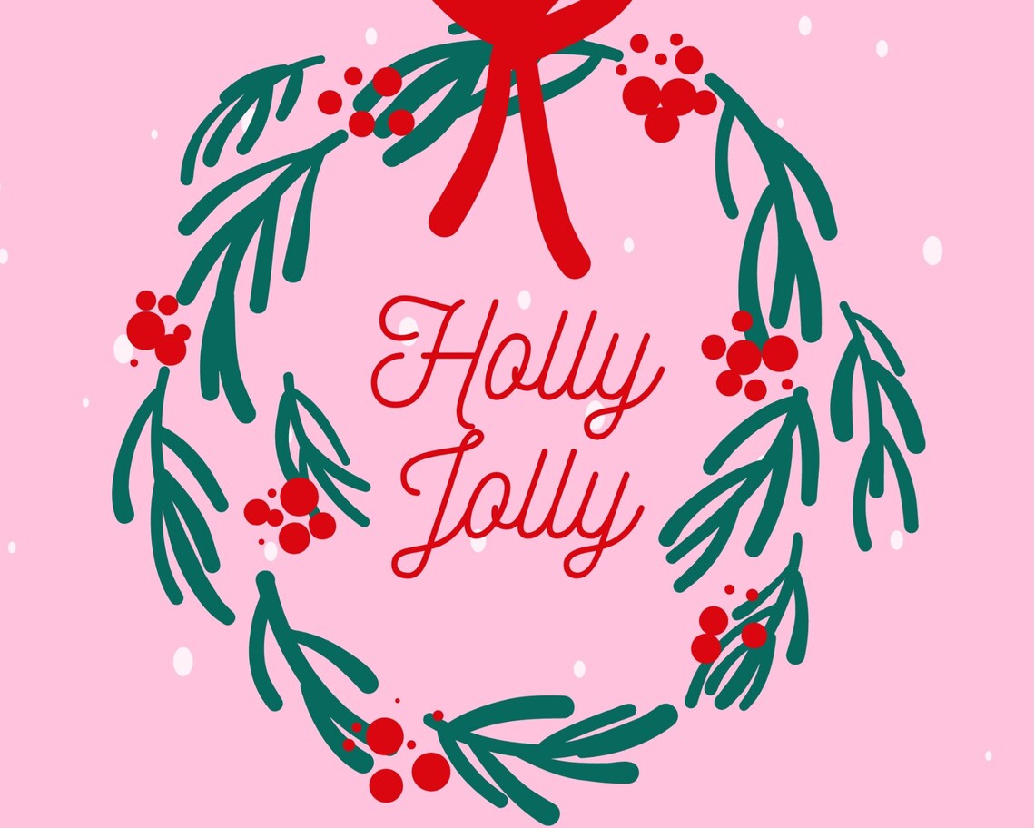 Holly Jolly Wreath Pink Christmas Berry Garland Festive Art Poster - Image 3