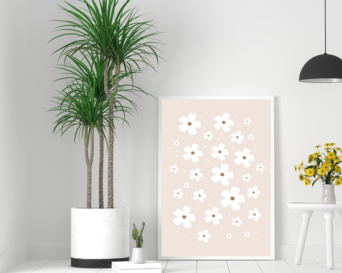 Daisies Art Print, Neutral Retro Boho Floral - Image 3
