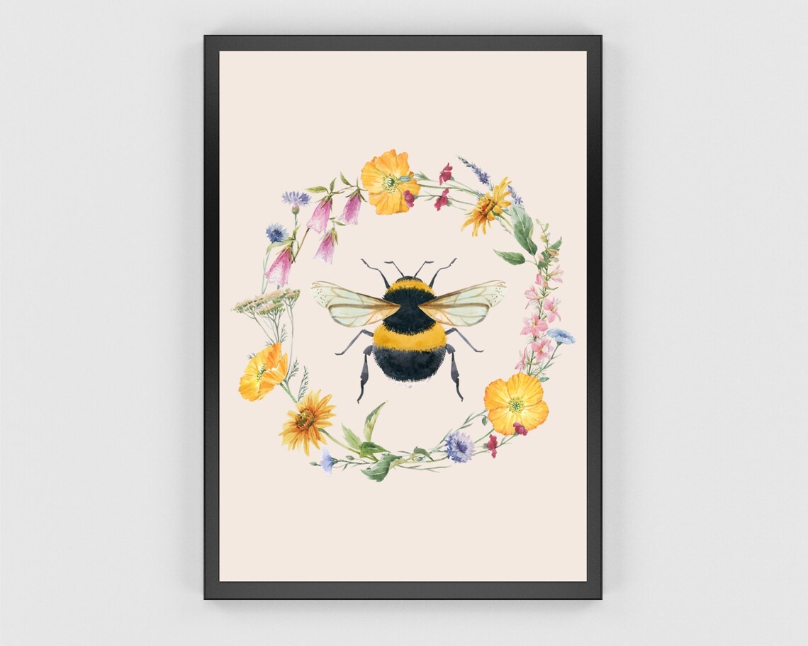 Bumble Bee Botanical Cottage Core Art Print - Image 2