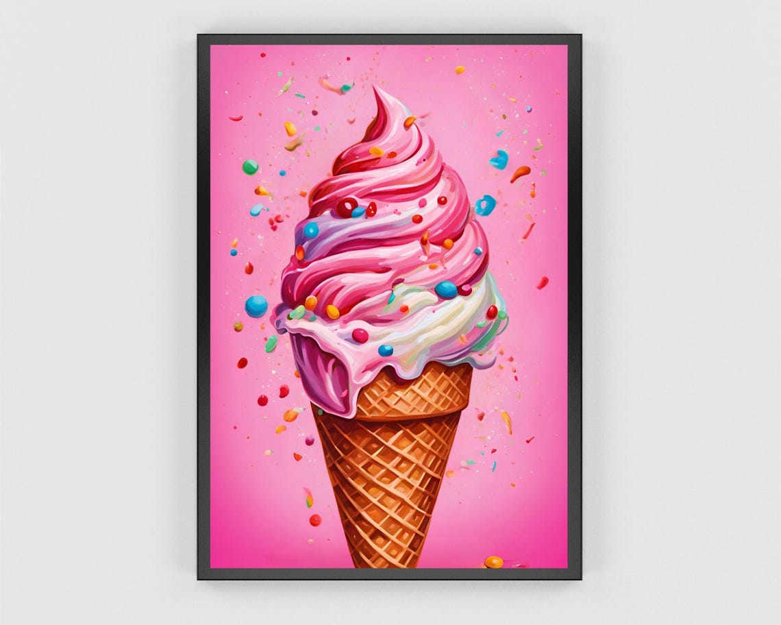 Pink Soft Serve Ice Cream Cone with Sprinkles Sweet Treat Poster - Image 3