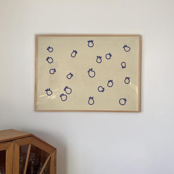 Blueberry Print Minimalist Kitchen Wall Art Handdrawn Fruit Poster Digital Download Horizontal