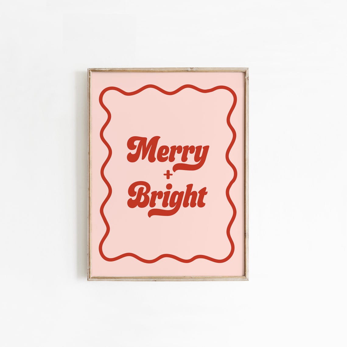 Merry and Bright Wavy Border Retro Pink Christmas Holiday Poster - Image 2